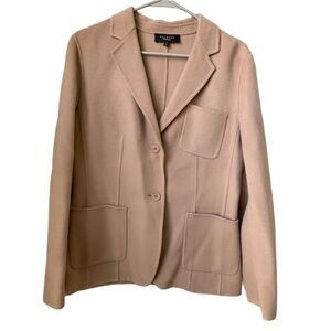 TALBOTS Women’s Tan Shetland Wool Unlined Three Front Pocket Two Button Blazer